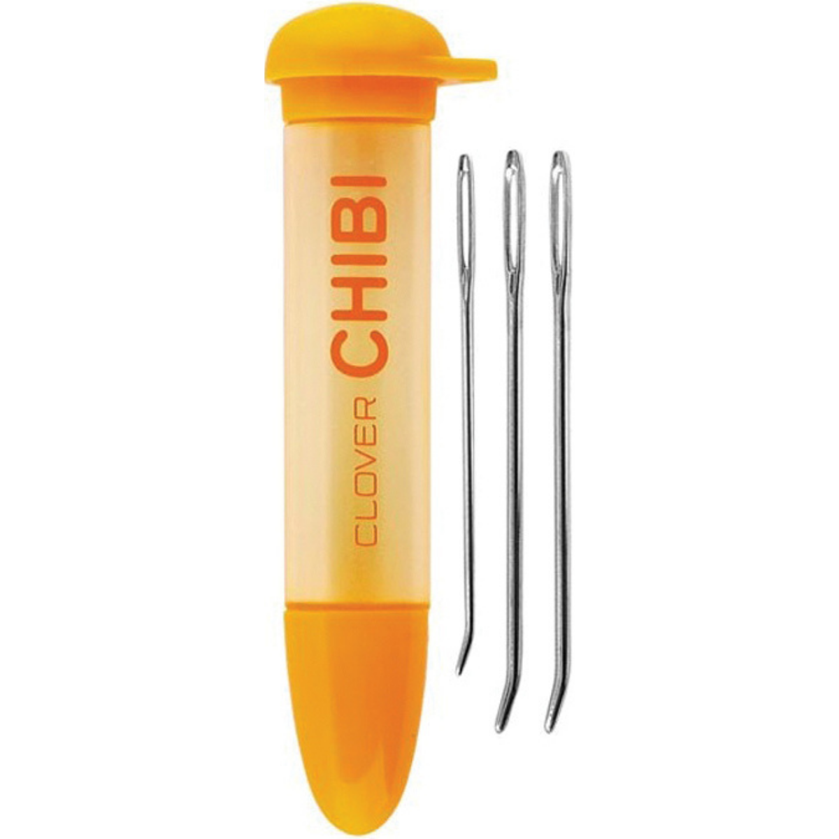 An orange Clover Chibi clover root removal tool with three metal pins, shown on a plain white background.