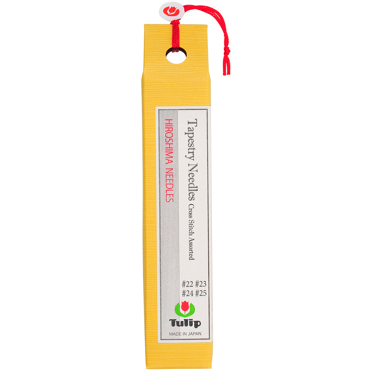 Tulip package of Hiroshima Needles with a red string on a white background